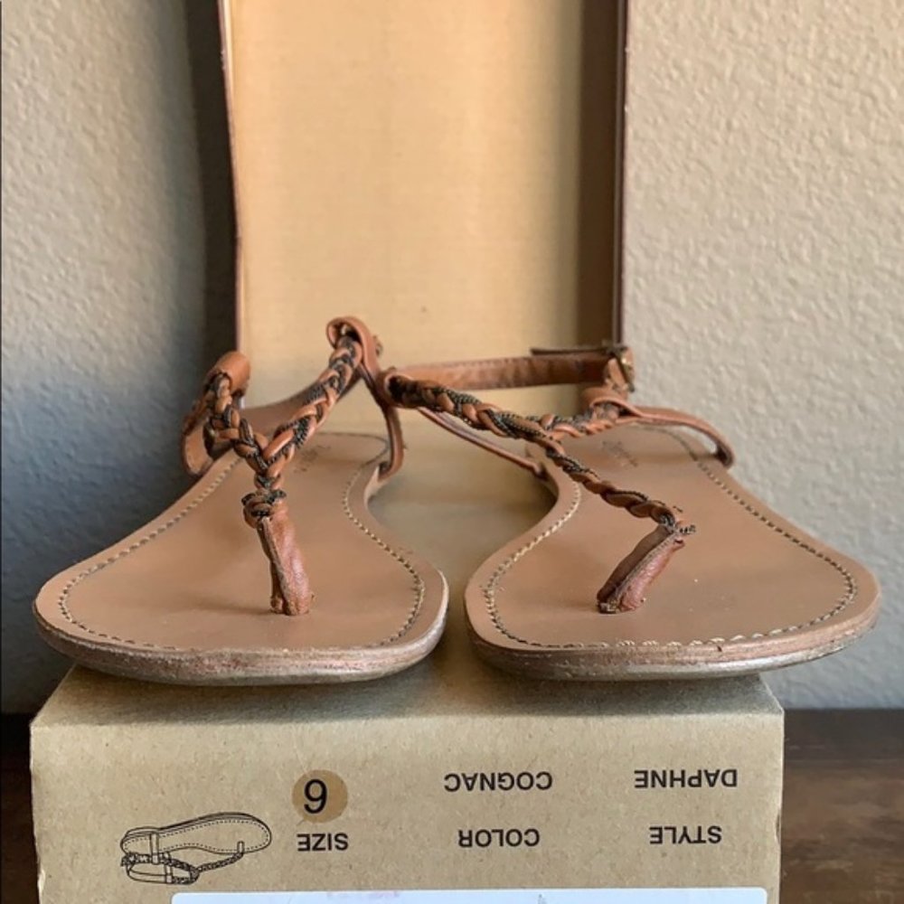 Zigi Soho Daphne Cognac Tan & Brass Chain Braided Sandals Size 6 - Picture 3 of 12
